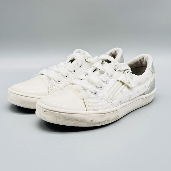 Geox Shoes Girls EU 30 US 12c White Silver Polka Dot Canvas Low Top Zip Sneakers - Picture 4 of 9